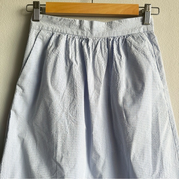 NWOT Mango Gingham 100% Cotton Midi A Line Skirt in Baby Blue w/ Pockets - Picture 8 of 13